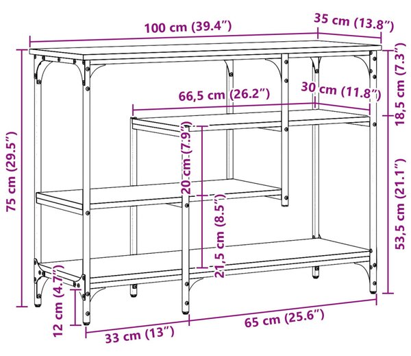 Konzolasztal Mesteri Tölgy 100x35x75 cm Műanyag Fa és Acél