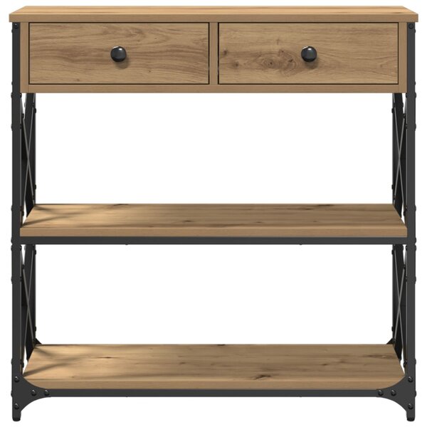 Konsole Asztal Kézműves Tölgy 75x28x75 cm Mérnöki Fa és Acél