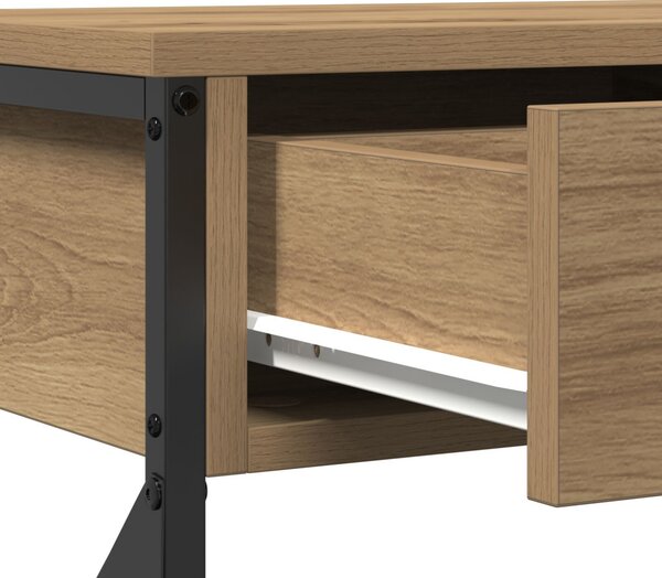 Konsole Asztal Kézműves Tölgy 75x28x75 cm Mérnöki Fa és Acél