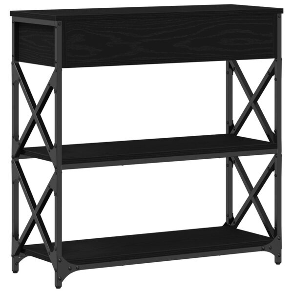 Fekete Tömörfa Konsolláda 75x28x75 cm Műszaki Fa és Acél