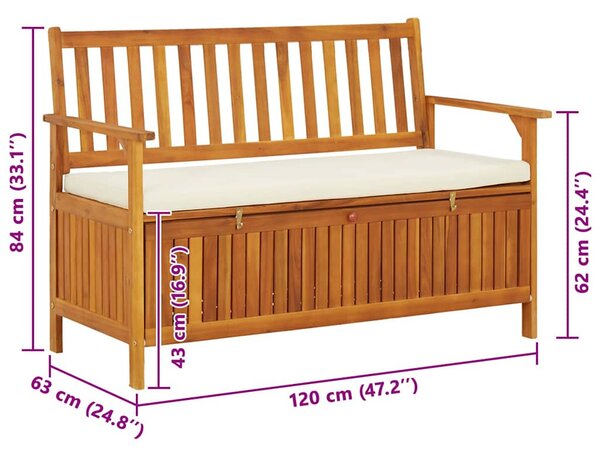 Tömör akácfa kerti XL tárolópad 120 x 63 x 84 cm