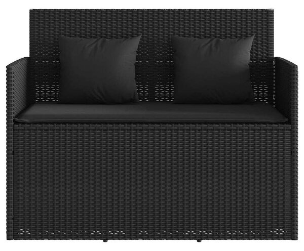 Fekete polyrattan kerti pad párnával