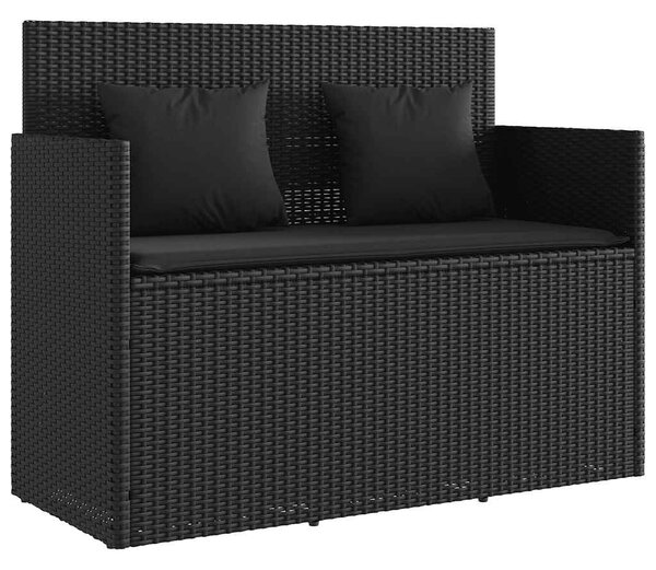 Fekete polyrattan kerti pad párnával