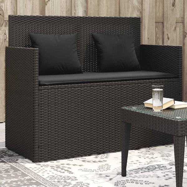 Fekete polyrattan kerti pad párnával