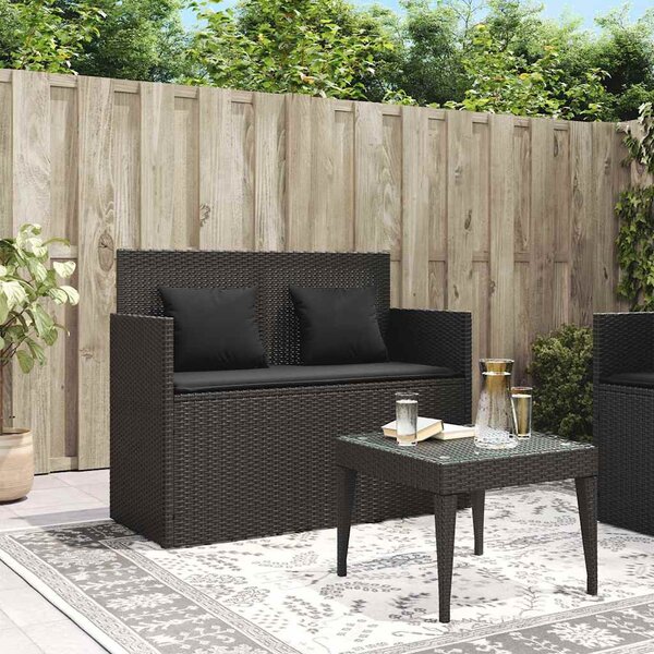 Fekete polyrattan kerti pad párnával