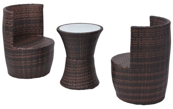 VidaXL 3 darabos barna polyrattan bisztrószett párnákkal
