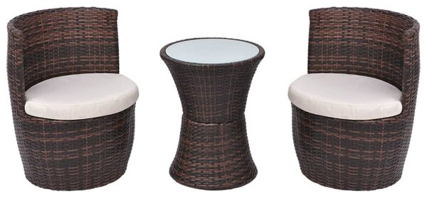 VidaXL 3 darabos barna polyrattan bisztrószett párnákkal