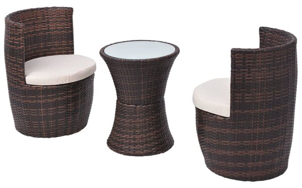 VidaXL 3 darabos barna polyrattan bisztrószett párnákkal