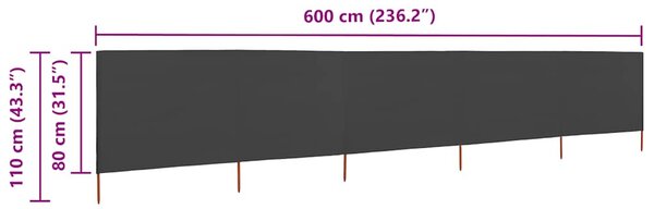 Antracitszürke szövet 5-paneles szélfogó 600 x 80 cm