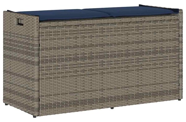 Szürke polyrattan kültéri tárolópad párnával 100 cm