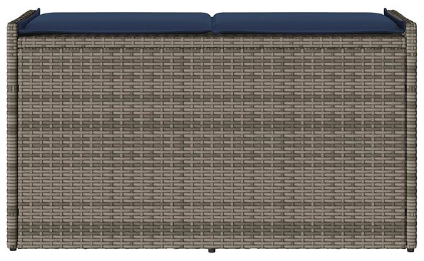 Szürke polyrattan kültéri tárolópad párnával 100 cm
