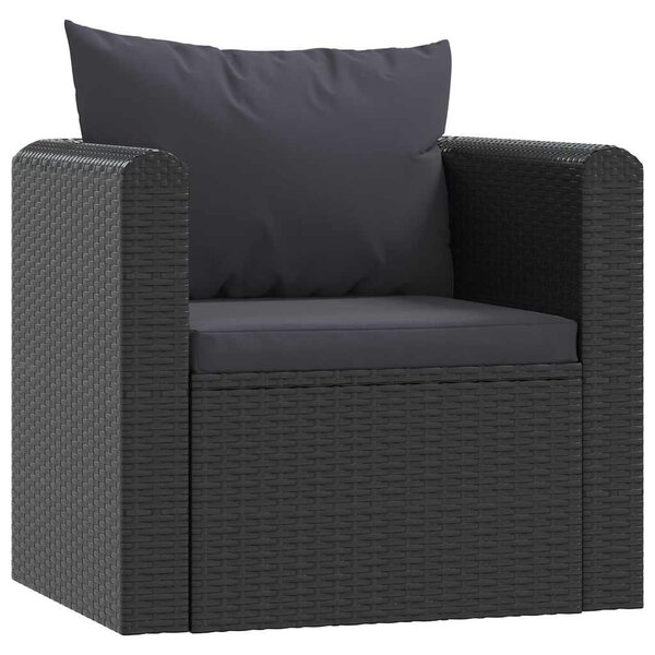 7-részes fekete polyrattan kerti társalgószett párnákkal