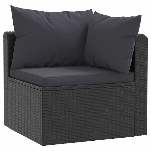 7-részes fekete polyrattan kerti társalgószett párnákkal