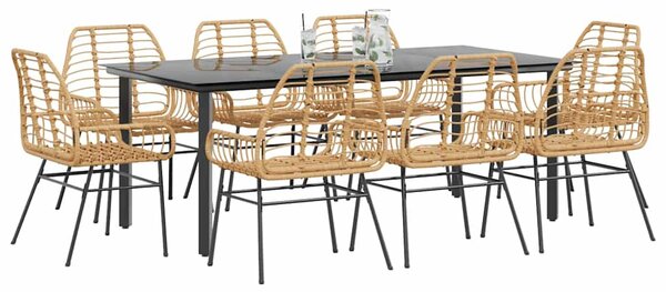 9 észes barna polyrattan üveg kerti étkezőgarnitúra