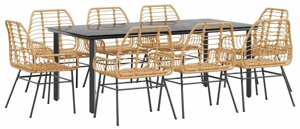 9 észes barna polyrattan üveg kerti étkezőgarnitúra