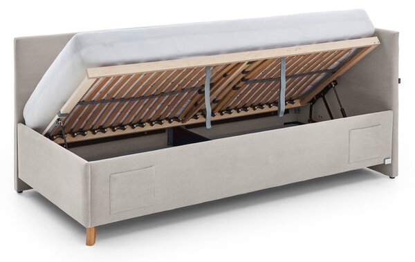 Bézs kárpitozott ágyneműtartós sarok gyerekágy ágyráccsal 90x200 cm Cool – Meise Möbel
