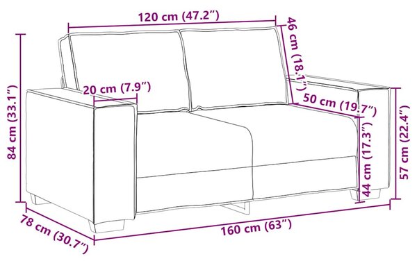 VidaXL Kétszemélyes kanapé Bordó 160 cm Műbőr