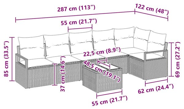 VidaXL Kanapé Szett 7 pcs Világosszürke polirattan