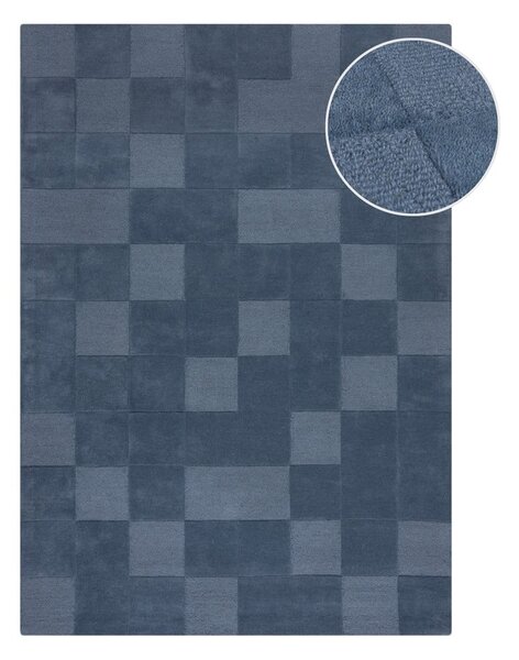 Sötétkék kézi szövésű gyapjú szőnyeg 120x170 cm Checkerboard – Flair Rugs