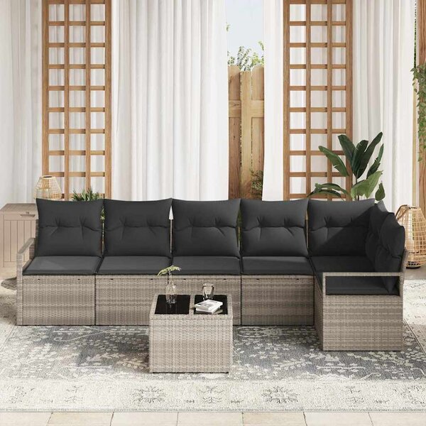 VidaXL Kanapé Szett 7 pcs Világosszürke polirattan