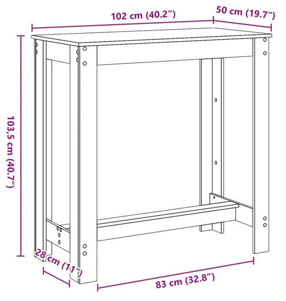 Fekete Tölgy Bárasztal 102x50x103,5 cm Mérnöki Fa