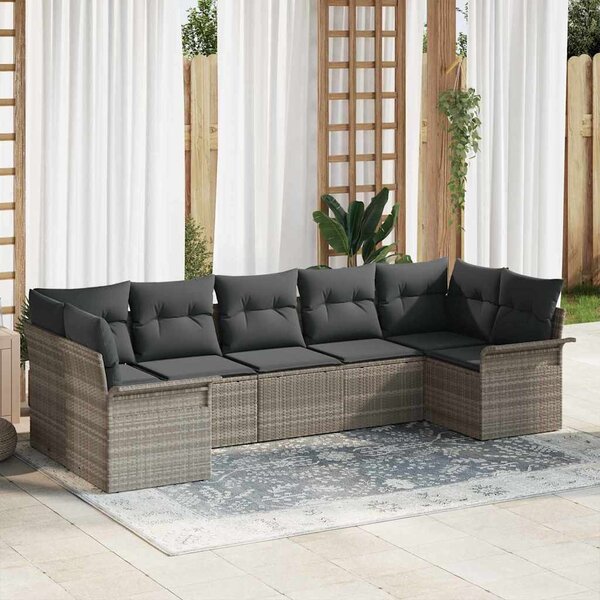 VidaXL Kerti Kanapé Szett tárolóval 7 pcs Világosszürke Poli rattan