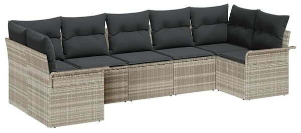VidaXL Kerti Kanapé Szett tárolóval 7 pcs Világosszürke Poli rattan