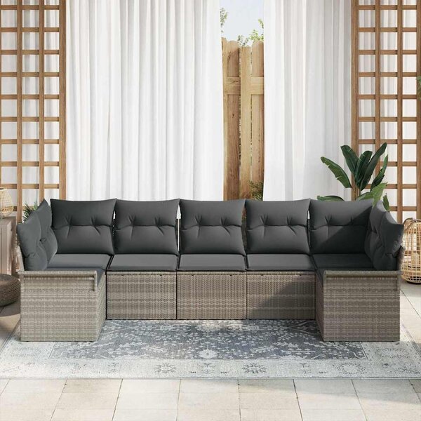 VidaXL Kerti Kanapé Szett tárolóval 7 pcs Világosszürke Poli rattan