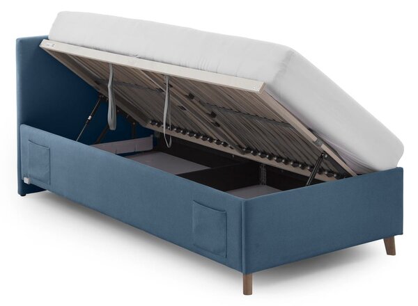 Kék kárpitozott ágyneműtartós gyerekágy ágyráccsal 90x200 cm Cool – Meise Möbel