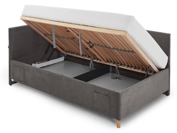 Antracitszürke kárpitozott ágyneműtartós sarok gyerekágy ágyráccsal 90x200 cm Cool – Meise Möbel