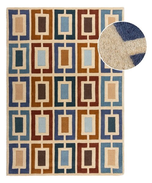 Kék-narancssárga kézi szövésű gyapjú szőnyeg 120x170 cm Retro Blocks – Flair Rugs