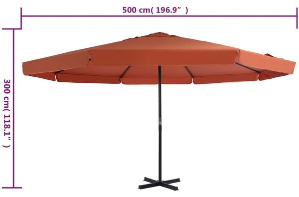 Terrakotta kültéri napernyő alumíniumrúddal 500 cm
