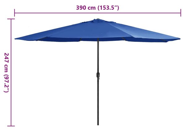 Azúrkék kültéri napernyő fémrúddal 390 cm