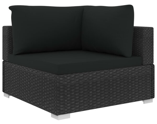 5-részes fekete polyrattan kerti bútorszett párnákkal