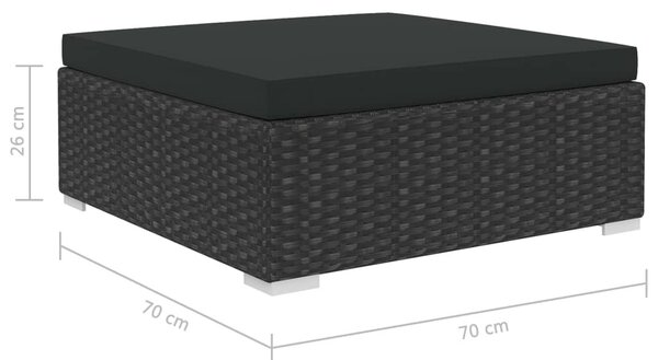 10-részes fekete polyrattan kerti bútorszett párnákkal