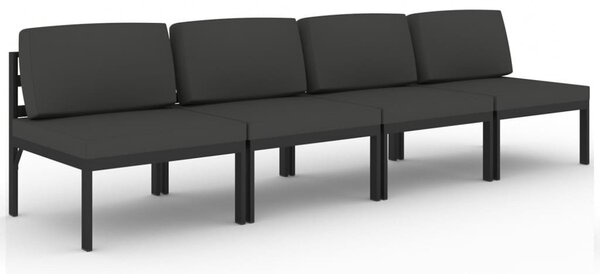 Négyszemélyes antracitszürke alumínium kerti kanapé párnákkal