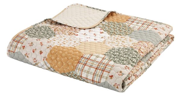 Sárga-bézs steppelt ágytakaró 220x230 cm Floral Patchwork – Catherine Lansfield