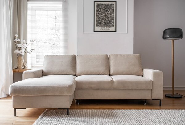 Bézs kordbársony kinyitható sarokkanapé (bal oldali) Lofty Lilly – Miuform