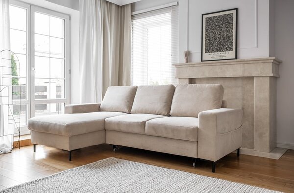 Bézs kordbársony kinyitható sarokkanapé (bal oldali) Lofty Lilly – Miuform