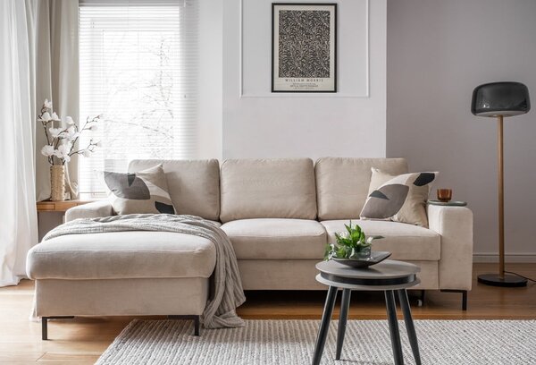 Bézs kordbársony kinyitható sarokkanapé (bal oldali) Lofty Lilly – Miuform