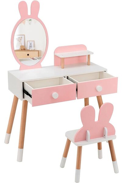 TIMELESS BEAUTY Nyuszis fésülködő asztal gyerekeknek tükörrel székkel