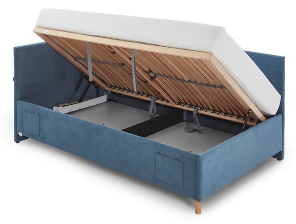 Kék kárpitozott ágyneműtartós sarok gyerekágy ágyráccsal 120x200 cm Cool – Meise Möbel