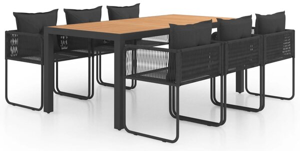 7 részes fekete és barna PVC rattan kerti étkezőgarnitúra