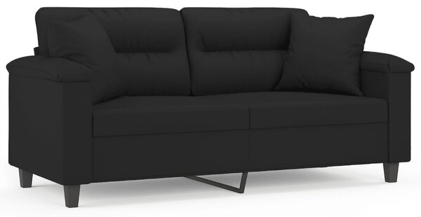 2 személyes fekete mikroszálas szövetkanapé párnákkal 140 cm