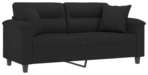 2 személyes fekete mikroszálas szövetkanapé párnákkal 140 cm