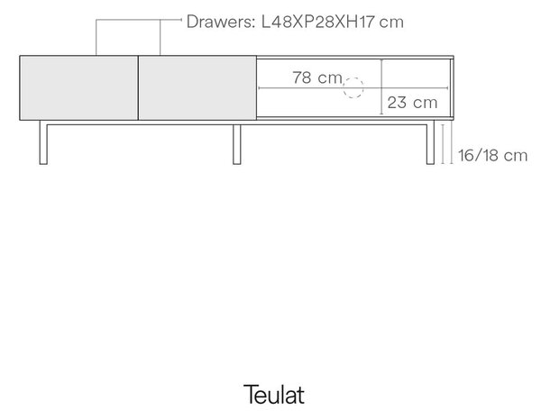Fehér-natúr színű TV-állvány tölgyfa dekorral 180x45 cm Arista – Teulat