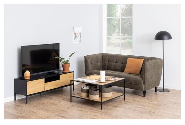 Fekete-natúr színű TV-állvány tölgyfa dekorral 140x45 cm Seaford – Actona