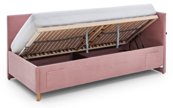 Rózsaszín kárpitozott ágyneműtartós sarok gyerekágy ágyráccsal 120x200 cm Cool – Meise Möbel