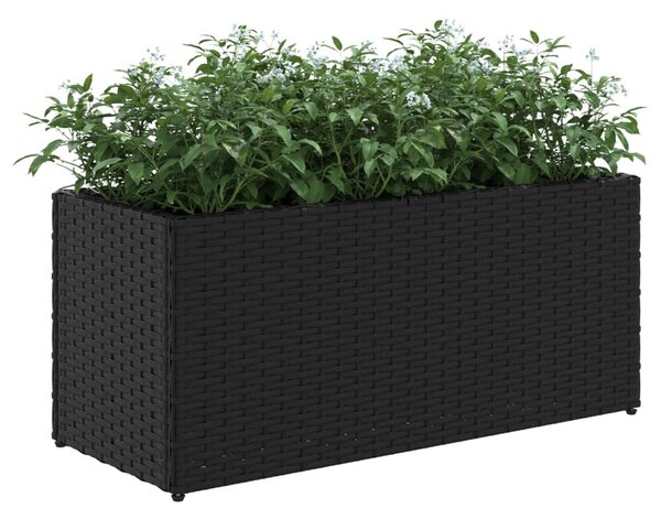 Fekete polyrattan kerti ültetőláda 2 cseréppel 72x30x32 cm