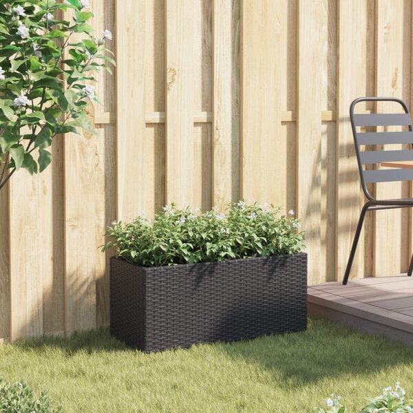 Fekete polyrattan kerti ültetőláda 2 cseréppel 72x30x32 cm